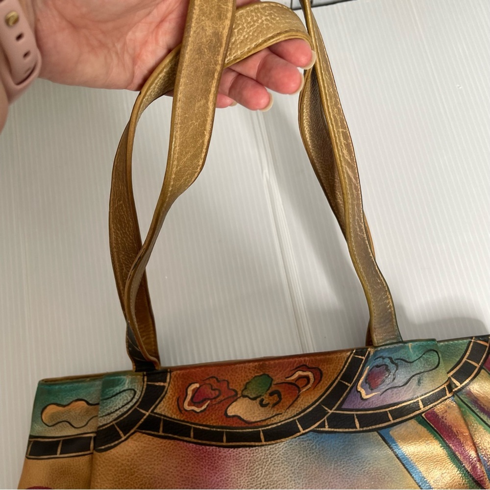 Anuschka Hand painted Abstract Leather Shoulder Bag Purse - Picture 10 of 16